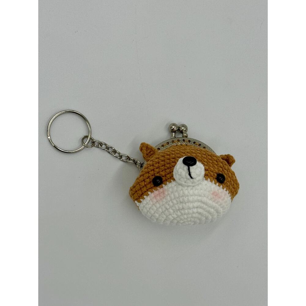 Crochet Brown And White Dog Head Coin Purse/Keychain/Charm